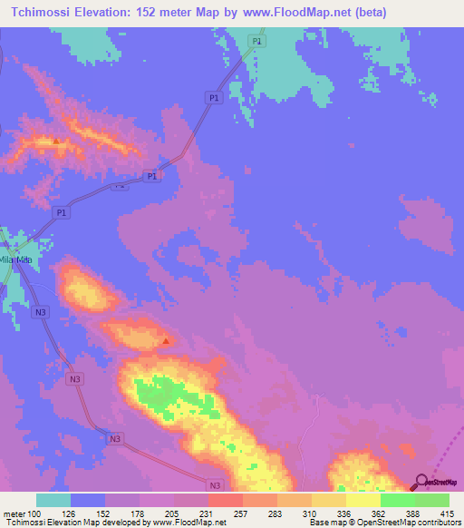 Tchimossi,Congo (Brazzaville) Elevation Map