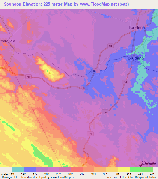 Soungou,Congo (Brazzaville) Elevation Map