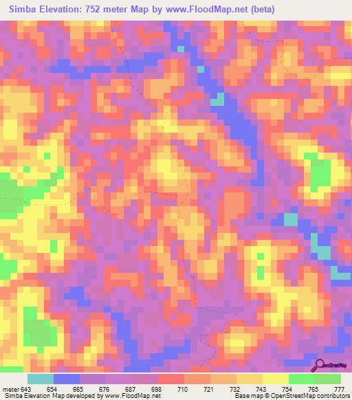 Simba,Congo (Brazzaville) Elevation Map