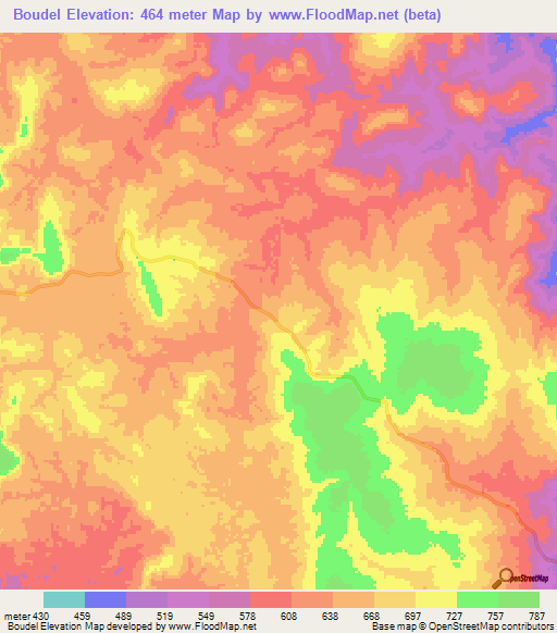 Boudel,Congo (Brazzaville) Elevation Map