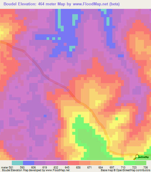 Boudel,Congo (Brazzaville) Elevation Map