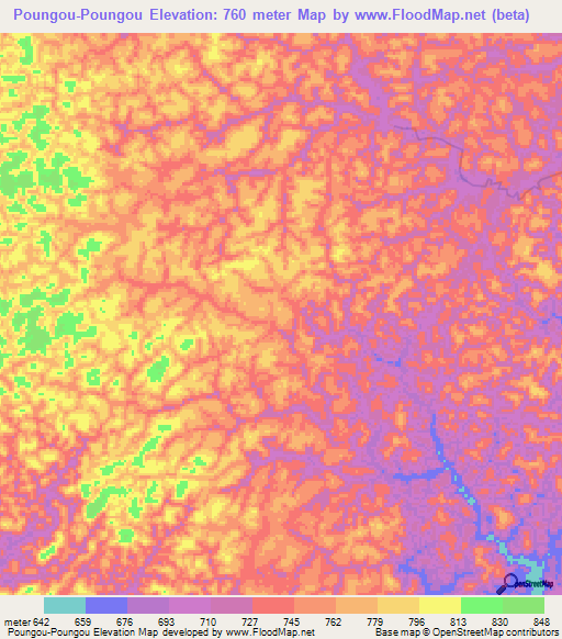 Poungou-Poungou,Congo (Brazzaville) Elevation Map