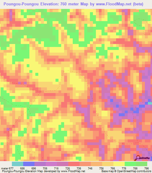 Poungou-Poungou,Congo (Brazzaville) Elevation Map