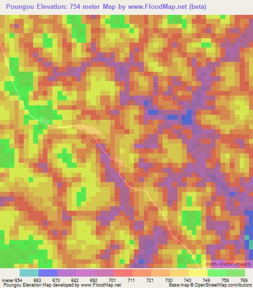 Poungou,Congo (Brazzaville) Elevation Map