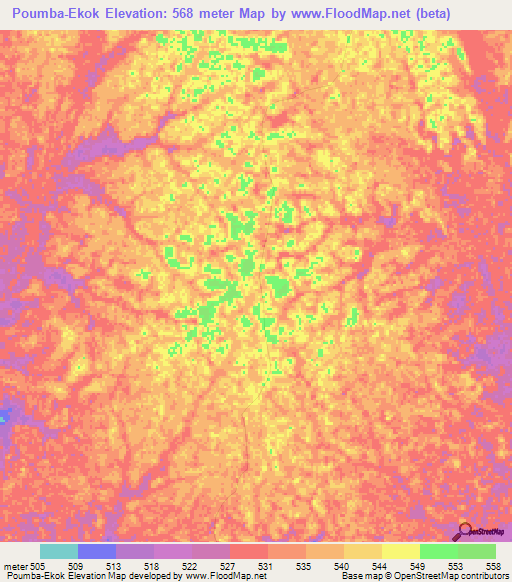 Poumba-Ekok,Congo (Brazzaville) Elevation Map