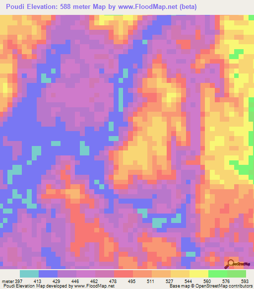 Poudi,Congo (Brazzaville) Elevation Map