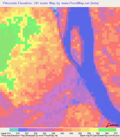 Pikounda,Congo (Brazzaville) Elevation Map