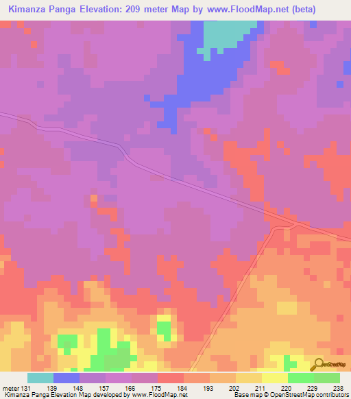 Kimanza Panga,Congo (Brazzaville) Elevation Map