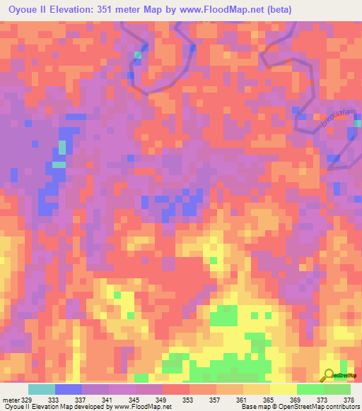 Oyoue II,Congo (Brazzaville) Elevation Map