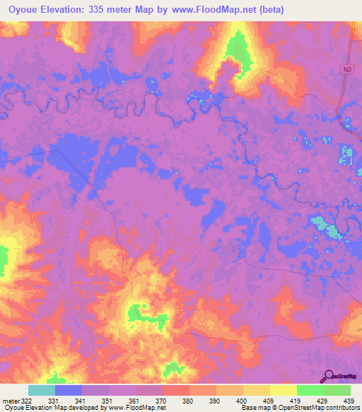 Oyoue,Congo (Brazzaville) Elevation Map