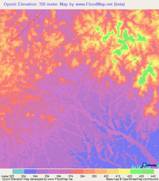 Oyomi,Congo (Brazzaville) Elevation Map