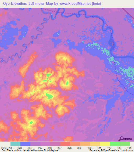 Oyo,Congo (Brazzaville) Elevation Map
