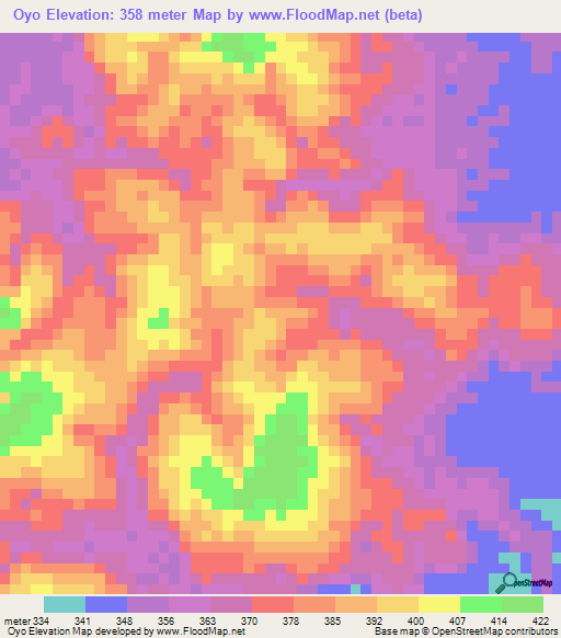 Oyo,Congo (Brazzaville) Elevation Map
