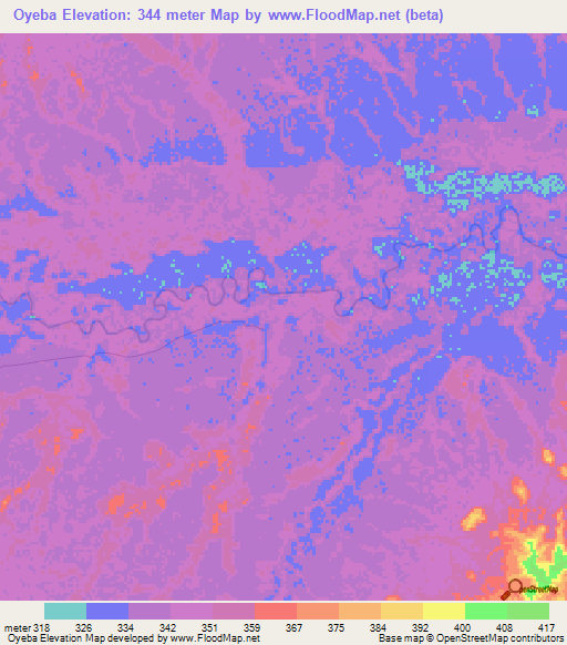 Oyeba,Congo (Brazzaville) Elevation Map