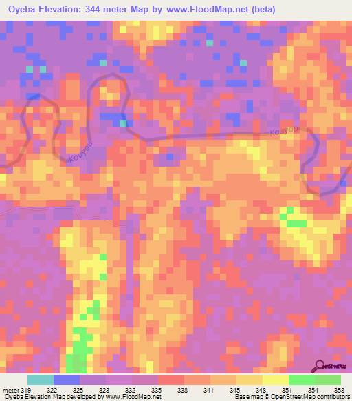 Oyeba,Congo (Brazzaville) Elevation Map