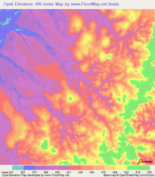 Oyali,Congo (Brazzaville) Elevation Map