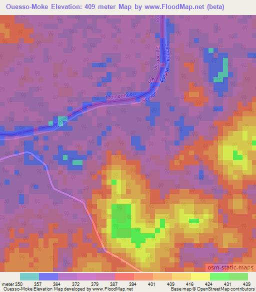 Ouesso-Moke,Congo (Brazzaville) Elevation Map