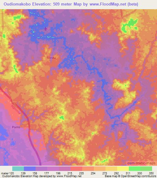 Oudiomakobo,Congo (Brazzaville) Elevation Map