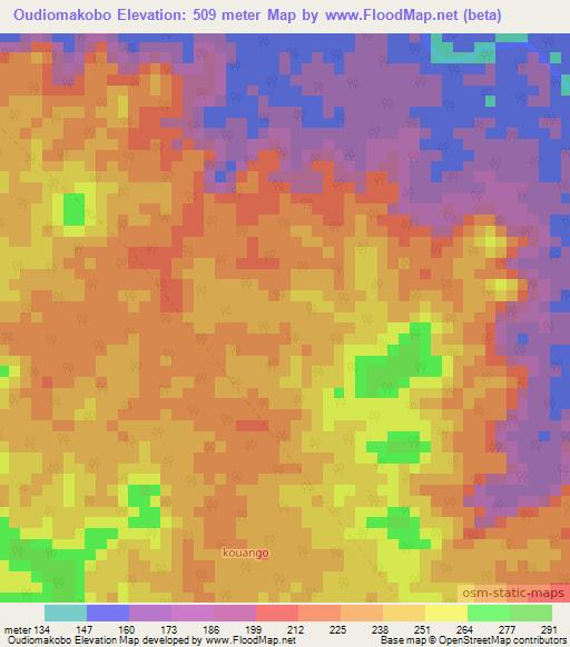 Oudiomakobo,Congo (Brazzaville) Elevation Map