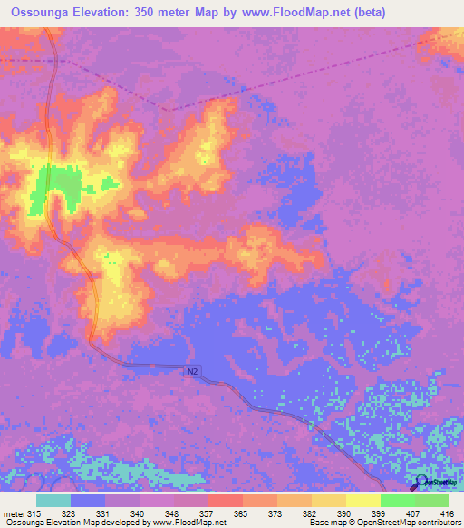 Ossounga,Congo (Brazzaville) Elevation Map