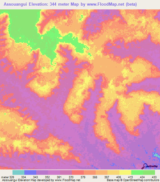 Assouangui,Congo (Brazzaville) Elevation Map