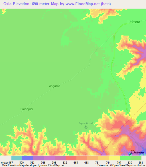 Osia,Congo (Brazzaville) Elevation Map