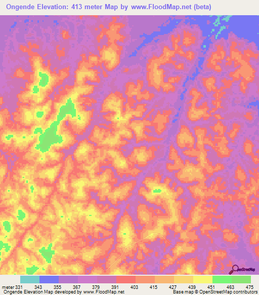 Ongende,Congo (Brazzaville) Elevation Map