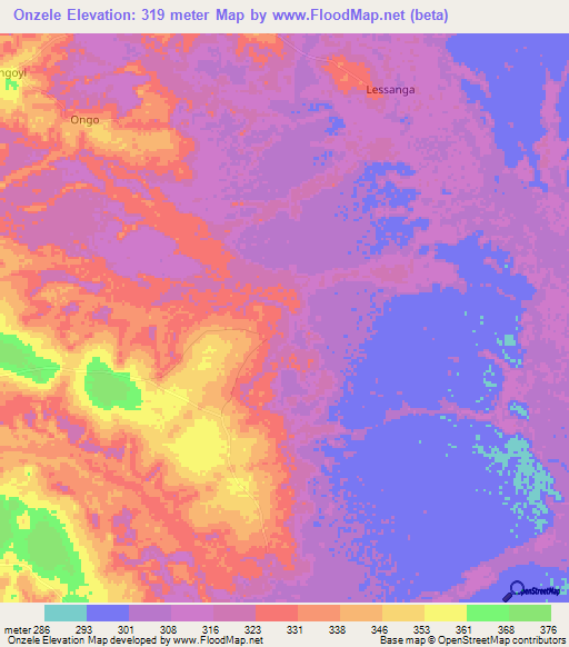 Onzele,Congo (Brazzaville) Elevation Map