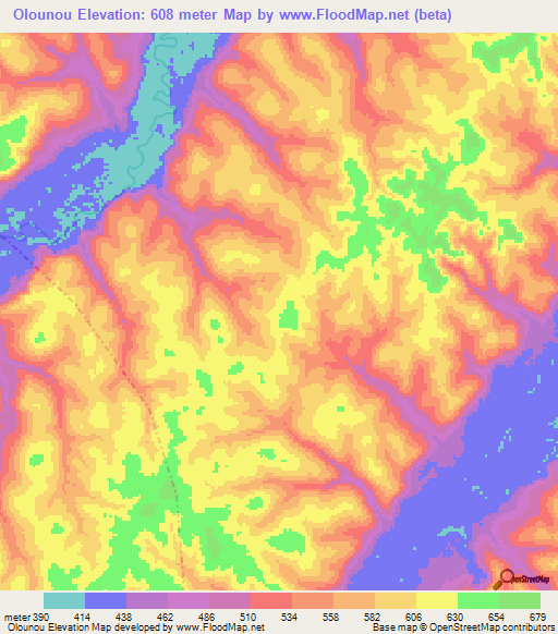 Olounou,Congo (Brazzaville) Elevation Map