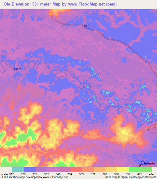 Ole,Congo (Brazzaville) Elevation Map