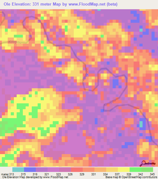 Ole,Congo (Brazzaville) Elevation Map