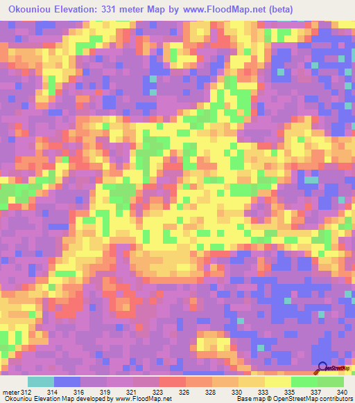 Okouniou,Congo (Brazzaville) Elevation Map