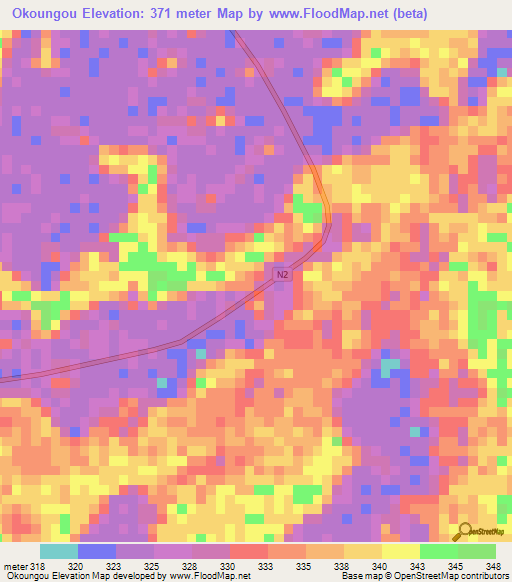 Okoungou,Congo (Brazzaville) Elevation Map