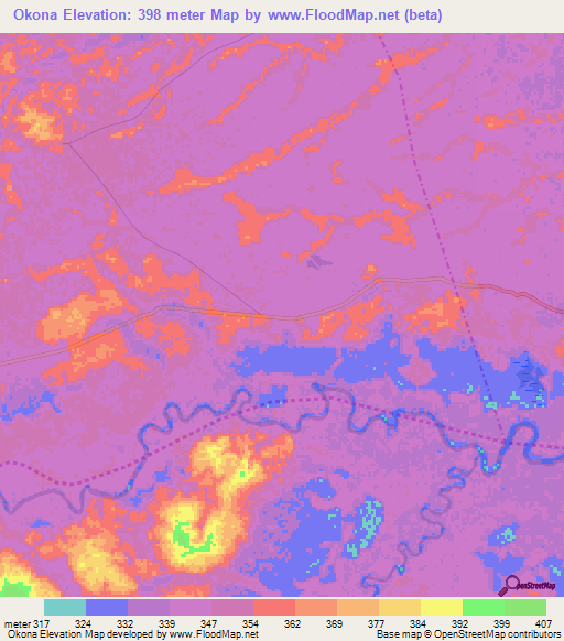 Okona,Congo (Brazzaville) Elevation Map