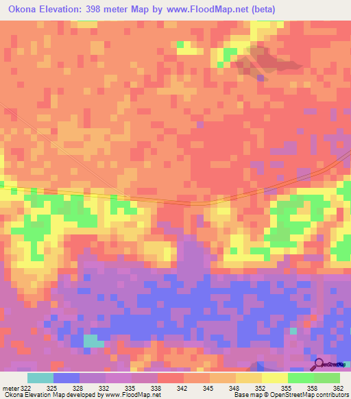 Okona,Congo (Brazzaville) Elevation Map