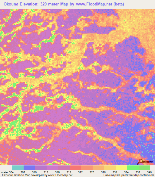 Okouna,Congo (Brazzaville) Elevation Map