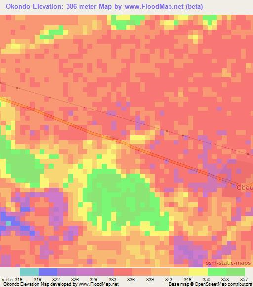 Okondo,Congo (Brazzaville) Elevation Map