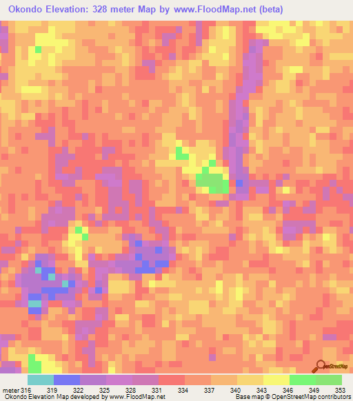 Okondo,Congo (Brazzaville) Elevation Map