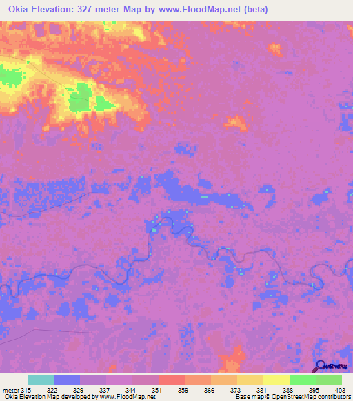 Okia,Congo (Brazzaville) Elevation Map