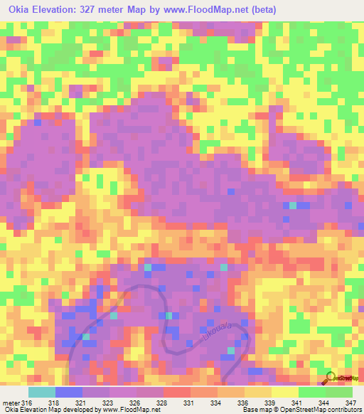 Okia,Congo (Brazzaville) Elevation Map