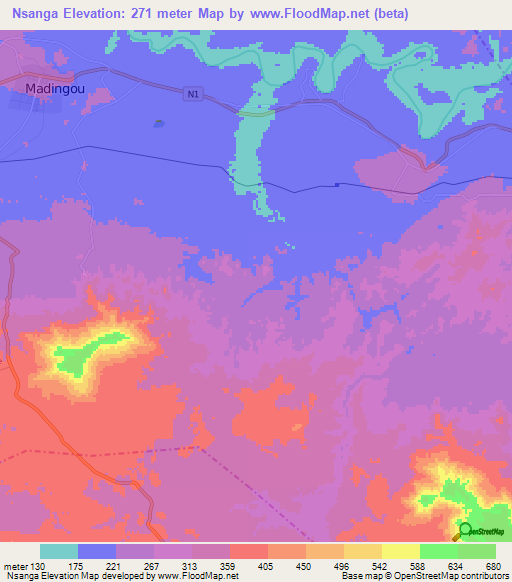 Nsanga,Congo (Brazzaville) Elevation Map