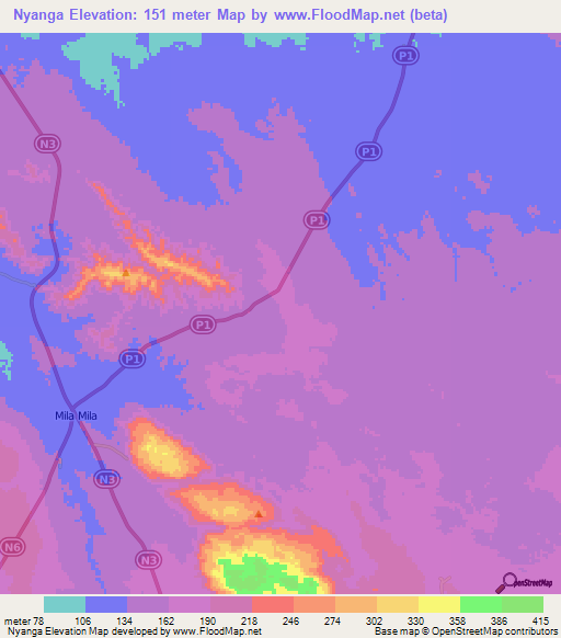 Nyanga,Congo (Brazzaville) Elevation Map