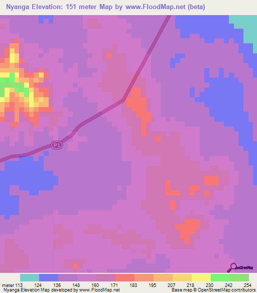 Nyanga,Congo (Brazzaville) Elevation Map