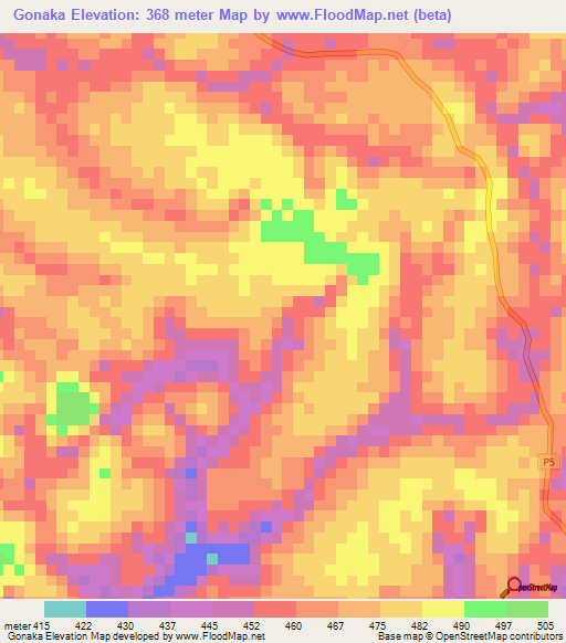 Gonaka,Congo (Brazzaville) Elevation Map