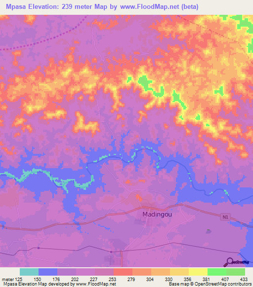 Mpasa,Congo (Brazzaville) Elevation Map