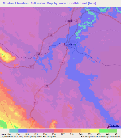 Mpalou,Congo (Brazzaville) Elevation Map