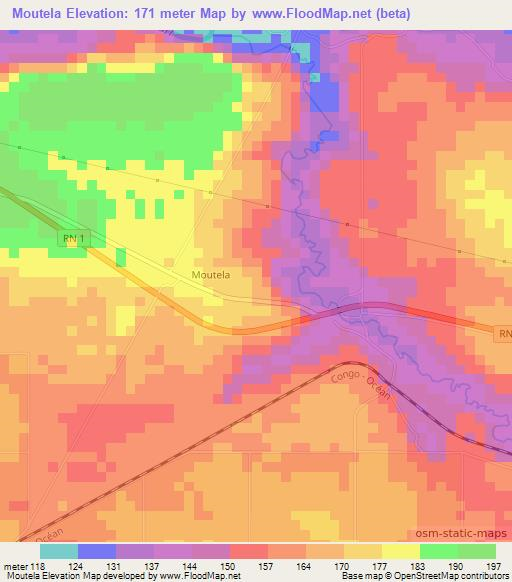 Moutela,Congo (Brazzaville) Elevation Map