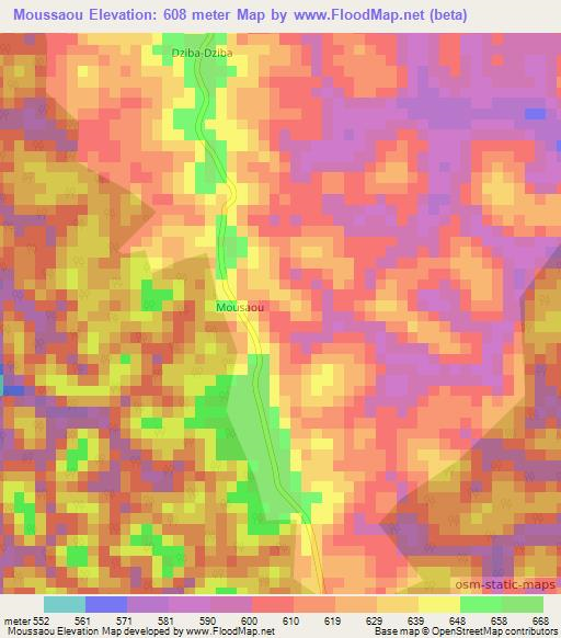 Moussaou,Congo (Brazzaville) Elevation Map
