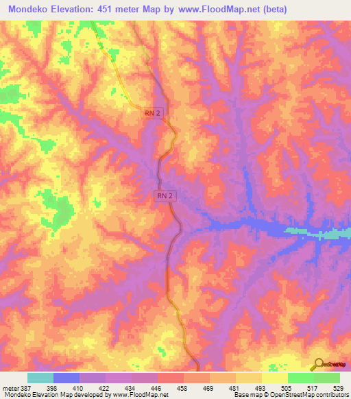 Mondeko,Congo (Brazzaville) Elevation Map