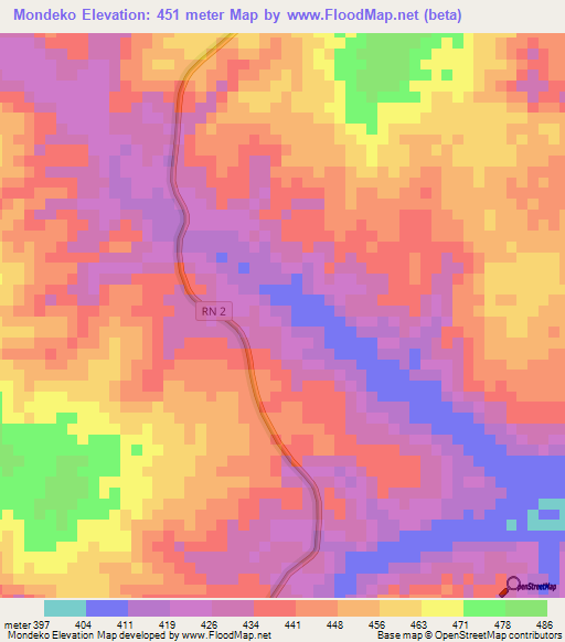 Mondeko,Congo (Brazzaville) Elevation Map